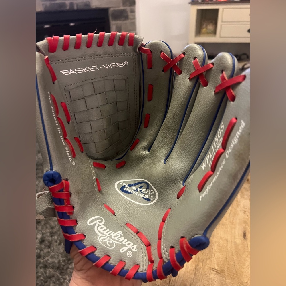 Rawlings WPL115GS 11 1/2” Gray Glove with Red and Blue Lacing baseball mitt